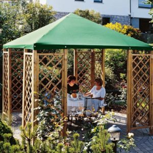 Gartenpavillon Holz - Pavillon 3x3 m aus Holz mit Rank Gitter und Dachplane grün von Gartenpirat®